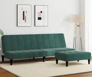 vidaXL Canapea extensibilă cu taburet, 2 locuri, verde închis, catifea