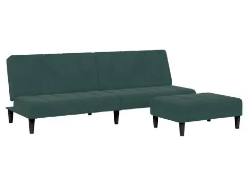 Canapea extensibilă cu taburet, 2 locuri, verde închis, catifea - 2/5
