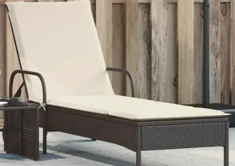 Șezlong cu roți și pernă, negru, poliratan - 1/5