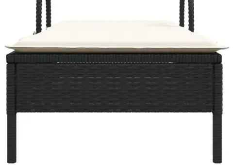 Șezlong cu roți și pernă, negru, poliratan - 4/5