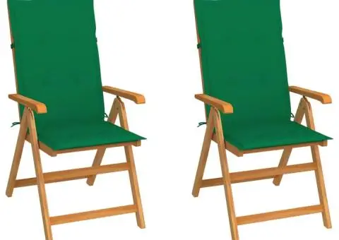 Scaune de grădină cu perne verzi, 2 buc., lemn masiv de tec - 1/5