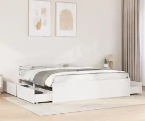 vidaXL Cadru de pat fără saltea, alb, 200x200 cm, lemn masiv pin