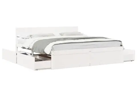 Cadru de pat fără saltea, alb, 200x200 cm, lemn masiv pin - 2/5