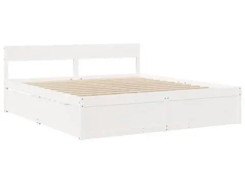 Cadru de pat fără saltea, alb, 200x200 cm, lemn masiv pin - 3/5