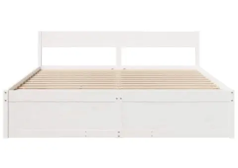 Cadru de pat fără saltea, alb, 200x200 cm, lemn masiv pin - 4/5