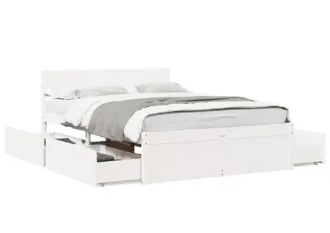 Cadru de pat fără saltea, alb, 120x190 cm, lemn masiv pin - 2/5