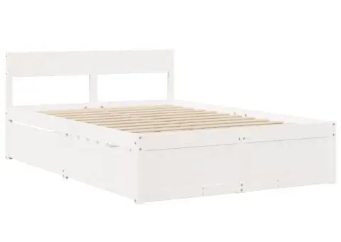 Cadru de pat fără saltea, alb, 120x190 cm, lemn masiv pin - 3/5