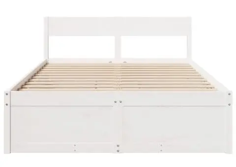 Cadru de pat fără saltea, alb, 120x190 cm, lemn masiv pin - 4/5