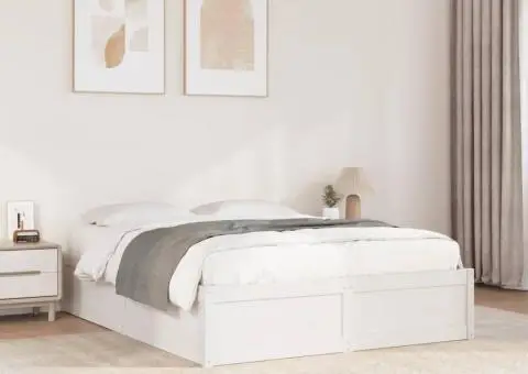 Cadru de pat fără saltea, alb, 140x190 cm, lemn masiv de pin - 1/5