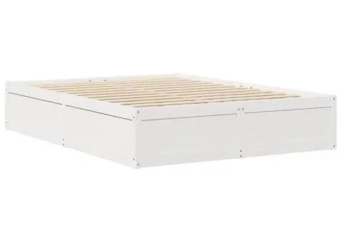 Cadru de pat fără saltea, alb, 140x190 cm, lemn masiv de pin - 3/5