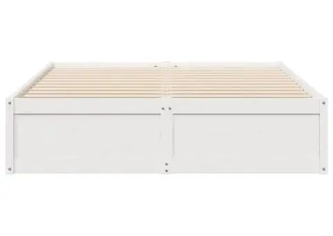 Cadru de pat fără saltea, alb, 140x190 cm, lemn masiv de pin - 4/5