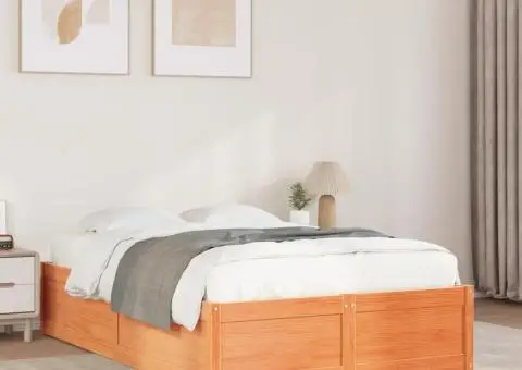 Cadru pat fără saltea, maro ceruit, 120x190 cm, lemn masiv pin - 1/5