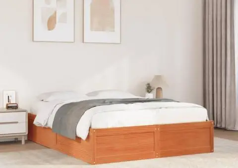 Cadru de pat fără saltea, maro ceruit 140x200 cm lemn masiv pin - 1/5