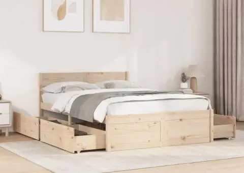 Cadru de pat fără saltea, 140x190 cm, lemn masiv de pin - 1/5