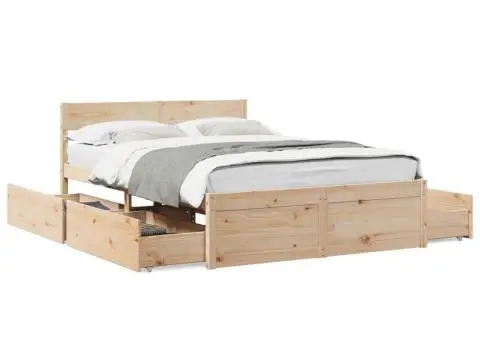 Cadru de pat fără saltea, 140x190 cm, lemn masiv de pin - 2/5