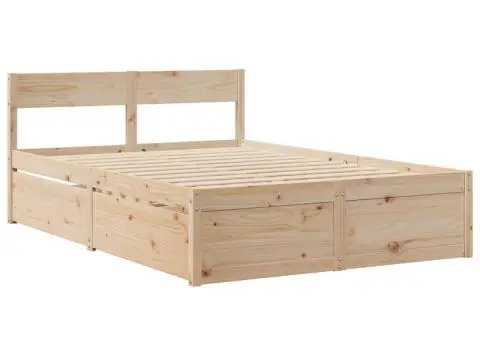 Cadru de pat fără saltea, 140x190 cm, lemn masiv de pin - 3/5