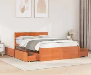vidaXL Cadru pat fără saltea, maro ceruit, 140x190 cm, lemn masiv pin
