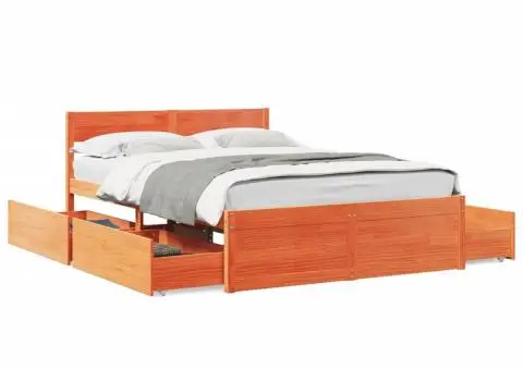 Cadru pat fără saltea, maro ceruit, 140x190 cm, lemn masiv pin - 2/5