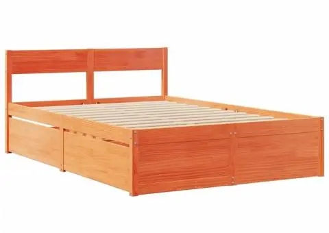 Cadru pat fără saltea, maro ceruit, 140x190 cm, lemn masiv pin - 3/5