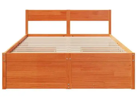 Cadru pat fără saltea, maro ceruit, 140x190 cm, lemn masiv pin - 4/5