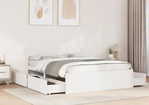 Cadru de pat fără saltea, alb, 140x200 cm, lemn masiv pin - 1/5