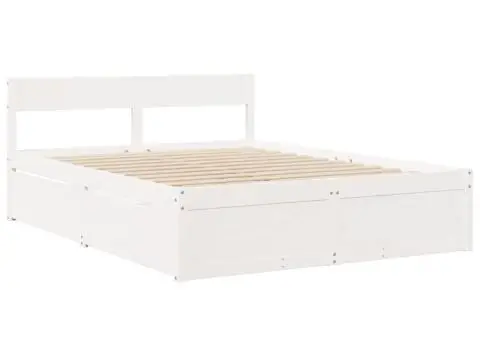 Cadru de pat fără saltea, alb, 140x200 cm, lemn masiv pin - 3/5
