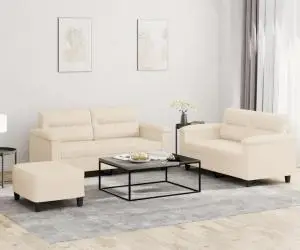 vidaXL Set de canapele cu perne, 3 piese, bej, microfibră