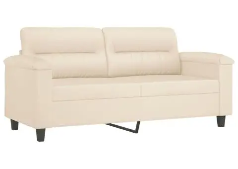 Set de canapele cu perne, 3 piese, bej, microfibră - 4/5