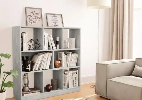 Bibliotecă, gri beton, 97,5x29,5x100 cm, lemn prelucrat - 1/5