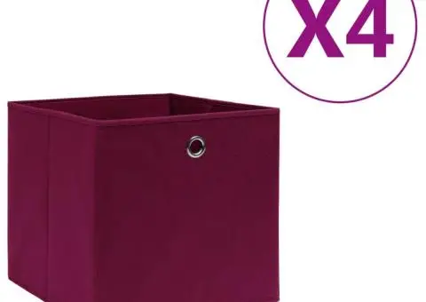 Cutii depozitare, 4 buc., roșu închis, 28x28x28 cm, textil - 1/5