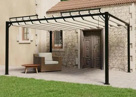 Pavilion cu acoperiș jaluzea, crem, 3x4 m, țesătură/aluminiu - 1/5