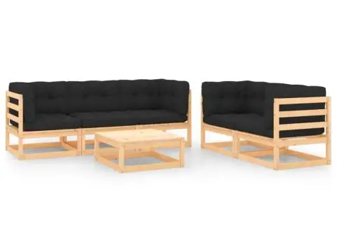 Set mobilier de grădină cu perne, 6 piese, lemn masiv de pin - 1/5