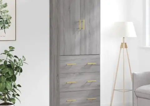 Dulap înalt, gri sonoma, 69,5x34x180 cm, lemn compozit - 1/5