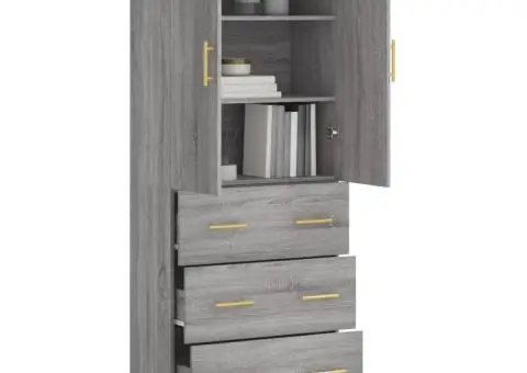 Dulap înalt, gri sonoma, 69,5x34x180 cm, lemn compozit - 3/5