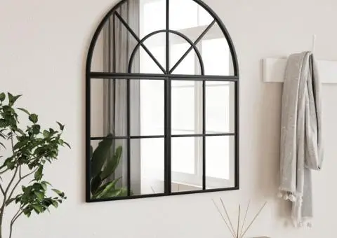 Oglindă de perete, negru, 60x70 cm, arcuită, fier - 1/5