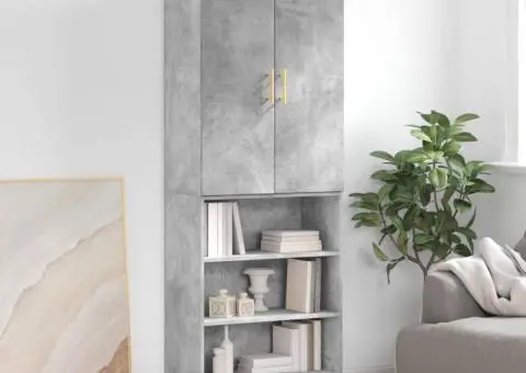 Dulap înalt, gri beton, 69,5x34x180, lemn compozit - 1/5