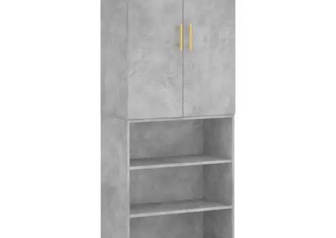 Dulap înalt, gri beton, 69,5x34x180, lemn compozit - 2/5