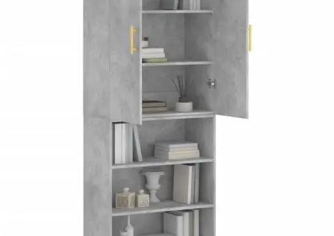 Dulap înalt, gri beton, 69,5x34x180, lemn compozit - 3/5