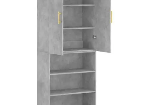 Dulap înalt, gri beton, 69,5x34x180, lemn compozit - 4/5