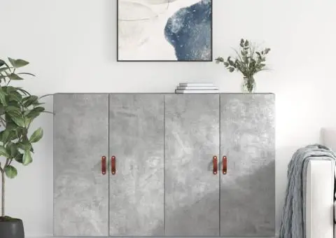 Dulap cu montaj pe perete, 2 buc, gri beton, 69,5x34x90 cm - 1/5