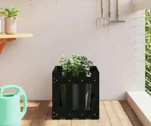vidaXL Jardinieră grădină design gard negru 40x40x40 cm lemn masiv pin
