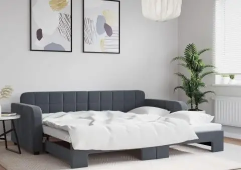 Pat de zi cu extensie, gri închis, 90x200 cm, catifea - 1/5