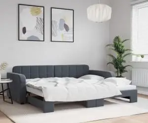 vidaXL Pat de zi cu extensie, gri închis, 90x200 cm, catifea