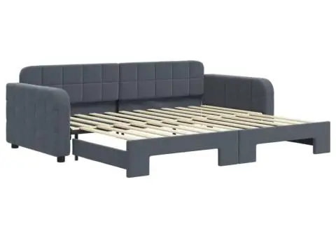 Pat de zi cu extensie, gri închis, 90x200 cm, catifea - 2/5