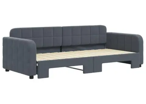 Pat de zi cu extensie, gri închis, 90x200 cm, catifea - 3/5