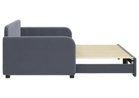 Pat de zi cu extensie, gri închis, 90x200 cm, catifea - 4/5