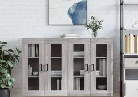 Dulapuri montate pe perete, 2 buc, gri Sonoma, lemn prelucrat - 1/5