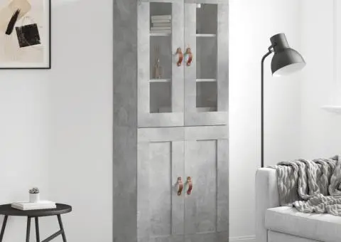 Dulap înalt, gri beton, 69,5x34x180, lemn compozit - 1/5