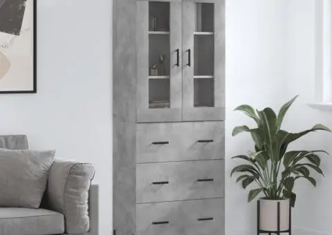 Dulap înalt, gri beton, 69,5x34x180, lemn compozit - 1/5