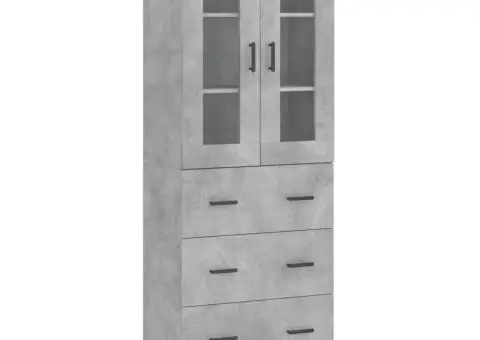 Dulap înalt, gri beton, 69,5x34x180, lemn compozit - 2/5